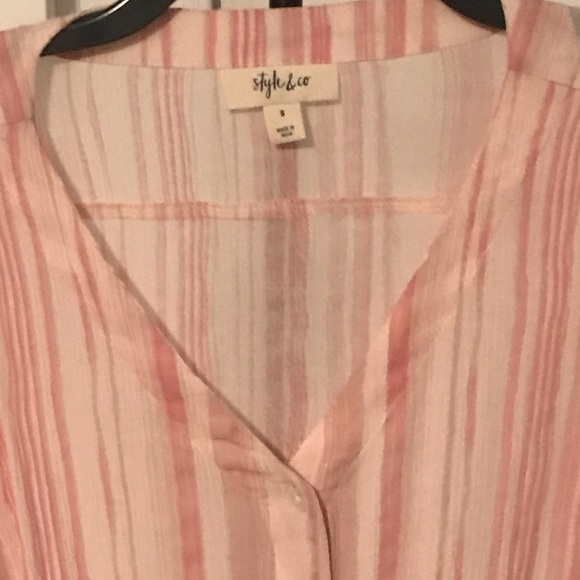 Style & Co pink & cream striped tie knot blouse, S - Picture 3 of 4